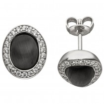 Ohrstecker oval 925 Sterlingsilber 2 Mondstein-Imitationen 44 Zirkonia Ohrringe
