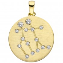 Anhänger Sternzeichen Zwilling 333 Gelbgold matt 15 Zirkonia Goldanhäng