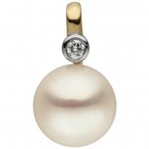 Anhänger 585 Gelbgold 1 Süßwasser Perle 1 Diamant Brillant
