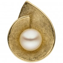 Anhänger 585 Gelbgold eismatt 1 Süßwasser Perle Perlenanhänger 2.4g