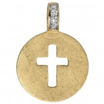 Anhänger Kreuz 585 Gelbgold eismatt 4 Diamanten Brillanten Kreuzanhänger