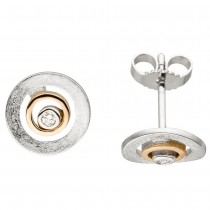 Ohrstecker 585 Rotgold bicolor eismatt 2 Diamanten Brillanten Ohrringe