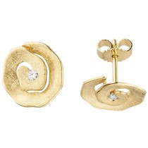 Ohrstecker 585 Gelbgold eismatt 2 Diamanten Brillanten Ohrringe