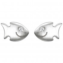 Kinder Ohrstecker Fisch 925 Sterlingsilber matt 2 Zirkonia Ohrringe