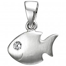 Kinder Anhänger Fisch 925 Sterlingsilber matt 1 Zirkonia Silberanhänger