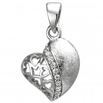 Anhänger Herz 925 Sterlingsilber eismatt 9 Zirkonia Herzanhänger Silberanhänger
