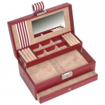 Schmuckkoffer Schmuckkasten YOUNG rot beige Schloss Spiegel Schublade