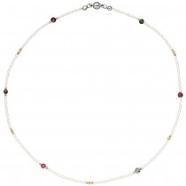 Halskette Kette mit Perlen Peridot Turmalin 45cm