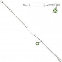 Schildband Kleeblatt 925 Sterling Silber grüne Lackeinlage 14cm