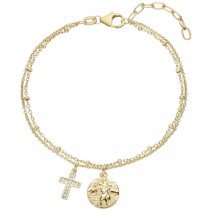 Armband Kreuz Christopherus 925 Sterling Silber gold vergoldet 11 Zirkonia 19cm