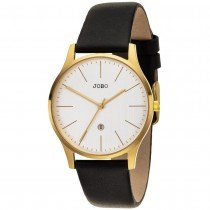 Herren Armbanduhr Quarz Analog aus Edelstahl vergoldet mit Leder-Band