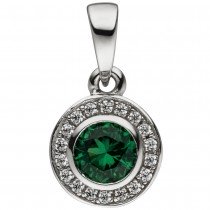 Anhänger Rund 925 Sterlingsilber Zirkonia grün und weiß
