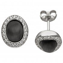 Ohrstecker oval 925 Sterlingsilber 2 Mondstein-Imitationen 44 Zirkonia Ohrringe