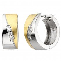 Creolen 925 Sterlingsilber bicolor vergoldet 6 Zirkonia Ohrringe