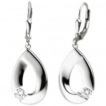 Ohrhänger Tropfen 925 Sterlingsilber 2 Zirkonia Ohrringe Boutons Silberohrringe