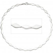 Collier Halskette 925 Silber teil matt 154 Zirkonia 45cm Kette Silberkette