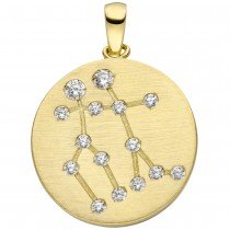 Anhänger Sternzeichen Zwilling 333 Gelbgold matt 15 Zirkonia Goldanhäng