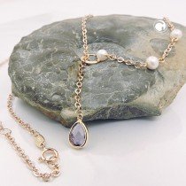 Collier Halskette Y-Collier Halskette Collier Amethyst Zuchtperle 375 Roségold- 45cm