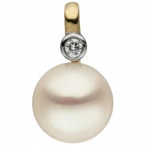 Anhänger 585 Gelbgold 1 Süßwasser Perle 1 Diamant Brillant