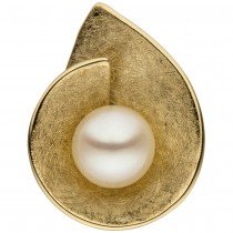 Anhänger 585 Gelbgold eismatt 1 Süßwasser Perle Perlenanhänger 2.4g