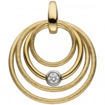 Anhänger 585 Gelbgold eismatt 1 Diamant Brillant Diamantanhänger 4.6g