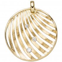 Anhänger 585 Gelbgold eismatt 3 Diamanten Brillanten Diamantanhänger