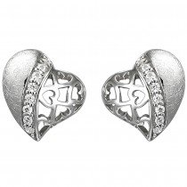 Ohrstecker Herz 925 Sterlingsilber eismatt 16 Zirkonia Ohrringe Silberohrringe