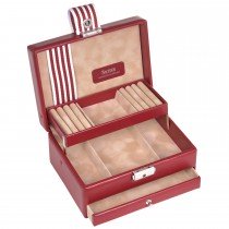 Schmuckkoffer Schmuckkasten YOUNG rot beige Schloss Schublade