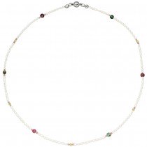 Halskette Kette mit Perlen Peridot Turmalin 45cm