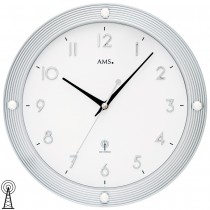 AMS 5500 Wanduhr Funk Funkwanduhr analog silbern rund