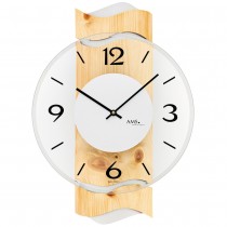 AMS 9623 Wanduhr Quarz analog Holz Zirbe-Optik mit Glas modern geschwungen