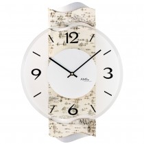 AMS 9624 Wanduhr Quarz analog Holz Birke-Optik mit Glas modern geschwungen