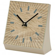 AMS 1155 Tischuhr Quarz analog Holz Sonoma-Optik mit Glas eckig modern