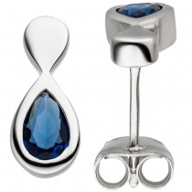 Ohrstecker Tropfen 925 Sterling Silber 2 Glassteine blau