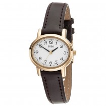 JOBO Damen Armbanduhr Quarz Analog Edelstahl vergoldet Lederband braun 190mm