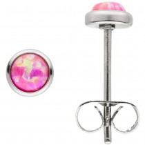 Ohrstecker Edelstahl 2 synthetische Opale rosa 5 mm