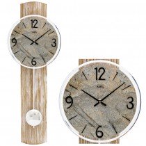 AMS 7465 Wanduhr Quarz mit Pendel Pendeluhr Holz Fichte-Optik und Stein-Optik