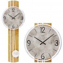 AMS 7466 Wanduhr Quarz mit Pendel Pendeluhr Holz Wildeiche-Optik mit Glas