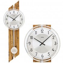 AMS 7468 Wanduhr Quarz mit Pendel Pendeluhr Holz Eisbirke-Optik