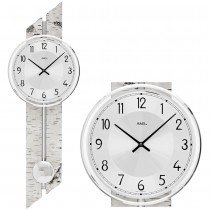 AMS 7470 Wanduhr Quarz mit Pendel Pendeluhr Holz Birke-Optik