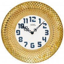 AMS 9615 Wanduhr Quarz analog golden Keramik-Gehäuse rund