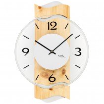 AMS 9623 Wanduhr Quarz analog Holz Zirbe-Optik mit Glas modern geschwungen