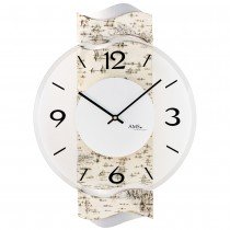 AMS 9624 Wanduhr Quarz analog Holz Birke-Optik mit Glas modern geschwungen