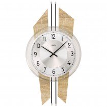 AMS 9625 Wanduhr Quarz analog silbern Holz Sonoma-Optik mit Aluminium und Glas