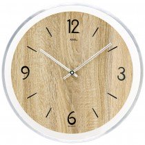 AMS 9628 Wanduhr Quarz analog Holz Sonoma-Optik mit Aluminium rund