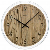 AMS 9632 Wanduhr Quarz analog Holz nussbaum farben rund mit Glas