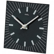 AMS 1158 Tischuhr Quarz analog schwarz mit Glas eckig modern