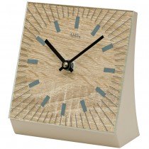 AMS 1155 Tischuhr Quarz analog Holz Sonoma-Optik mit Glas eckig modern