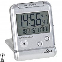 Atlanta Wecker Reisewecker Funk digital silbern mit Licht Snooze Datum