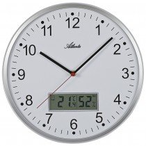 Atlanta 4503/19 Wanduhr Quarz analog silbern mit Thermometer Hygrometer leise